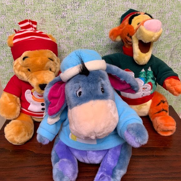 Disney Store Exclusive Christmas Holiday Winnie the Pooh Plush Toys Set of 3 - Picture 2 of 12